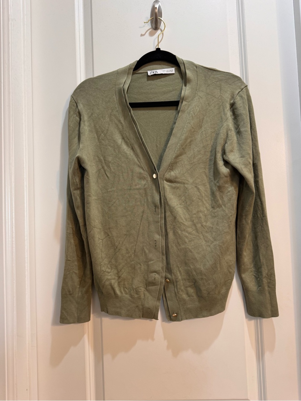 Zara Green Buttoned Cardigan Large Long Sleeves Armpit To Armpit 19” Length 24”